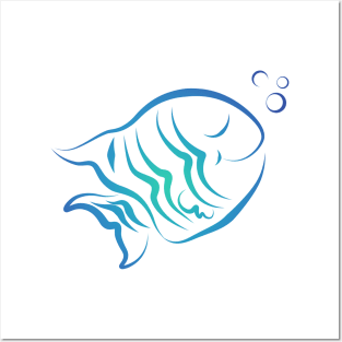 cute blue fish doddle Posters and Art